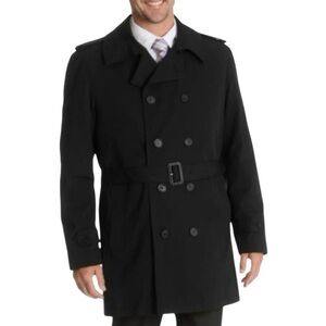 NWT Blu Martini Mens Black Double Breasted Belted Rain Trench Coat - Size 40R